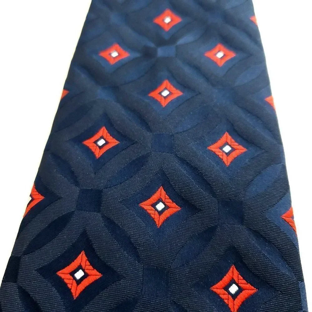 Don Loper Polyester Blue‎ Red Geometric Woven Short Wide Tie